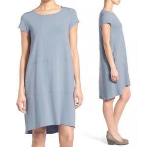 Eileen Fisher Bateau Neck Soft Stretch Jersey Knit Dress Blue Size Small